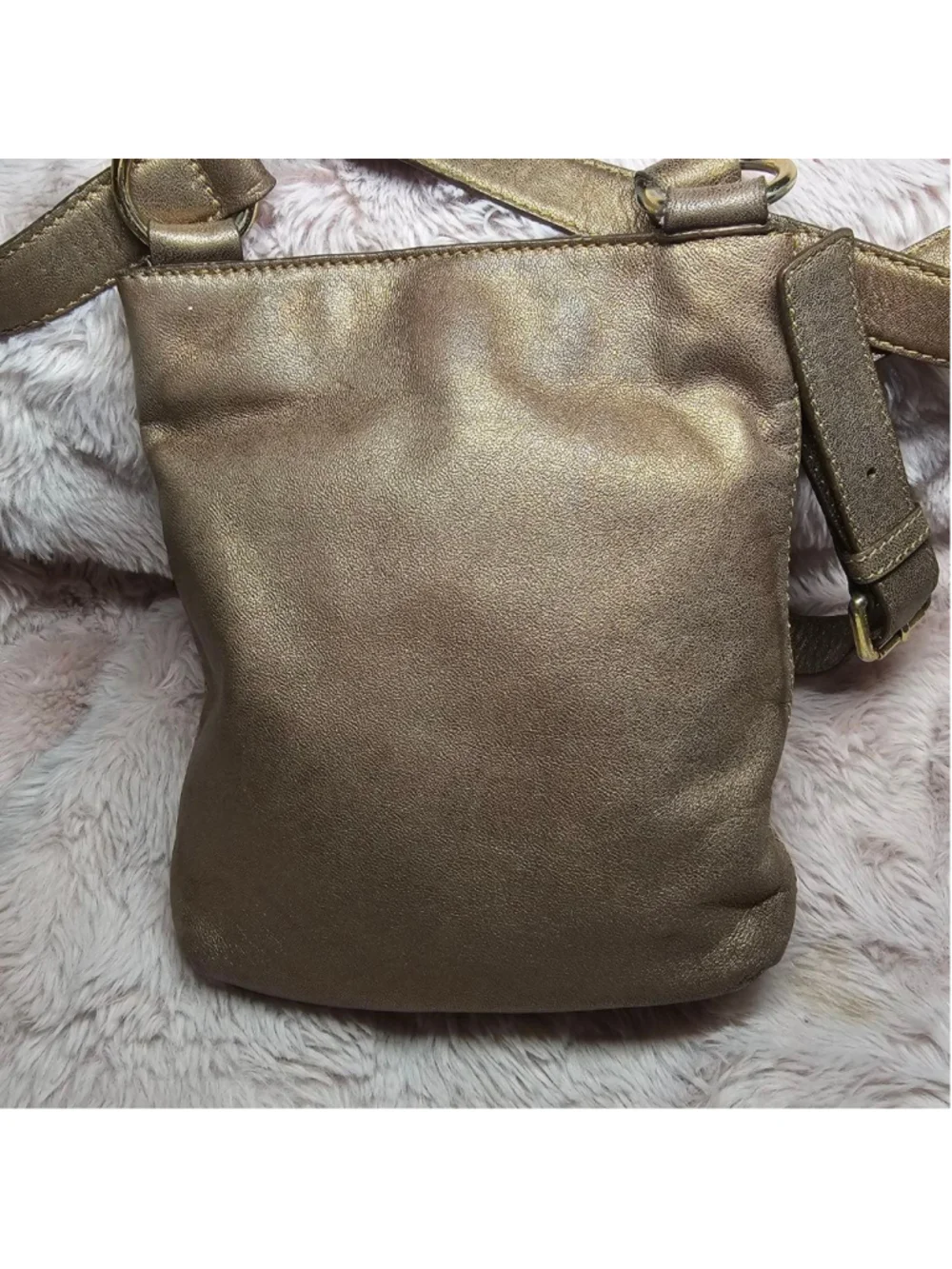 Michael Kors Metallic Gold Leather Crossbody Bag with Braided Tassel Accent